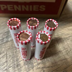Red and White Coin Wrappers for Pennies